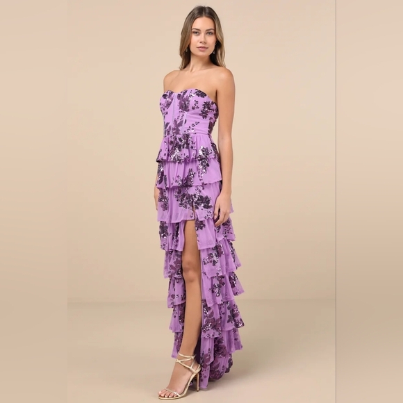 Lulus Definite Glamour Lavender Sequin Bustier Maxi Dress XS Wedding Party - Picture 3 of 11